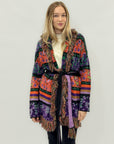 Cardigan fantasia etnica con frange e cintura – Stile boho chic