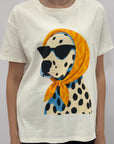 T-shirt Bianca con Stampa Dalmata Bandana