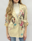 Blazer Beige con Stampa Cartoon Artistica