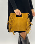 Borsa in vera pelle scamosciata con frange – Made in Italy