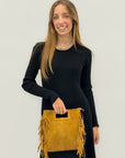 Borsa in vera pelle scamosciata con frange – Made in Italy