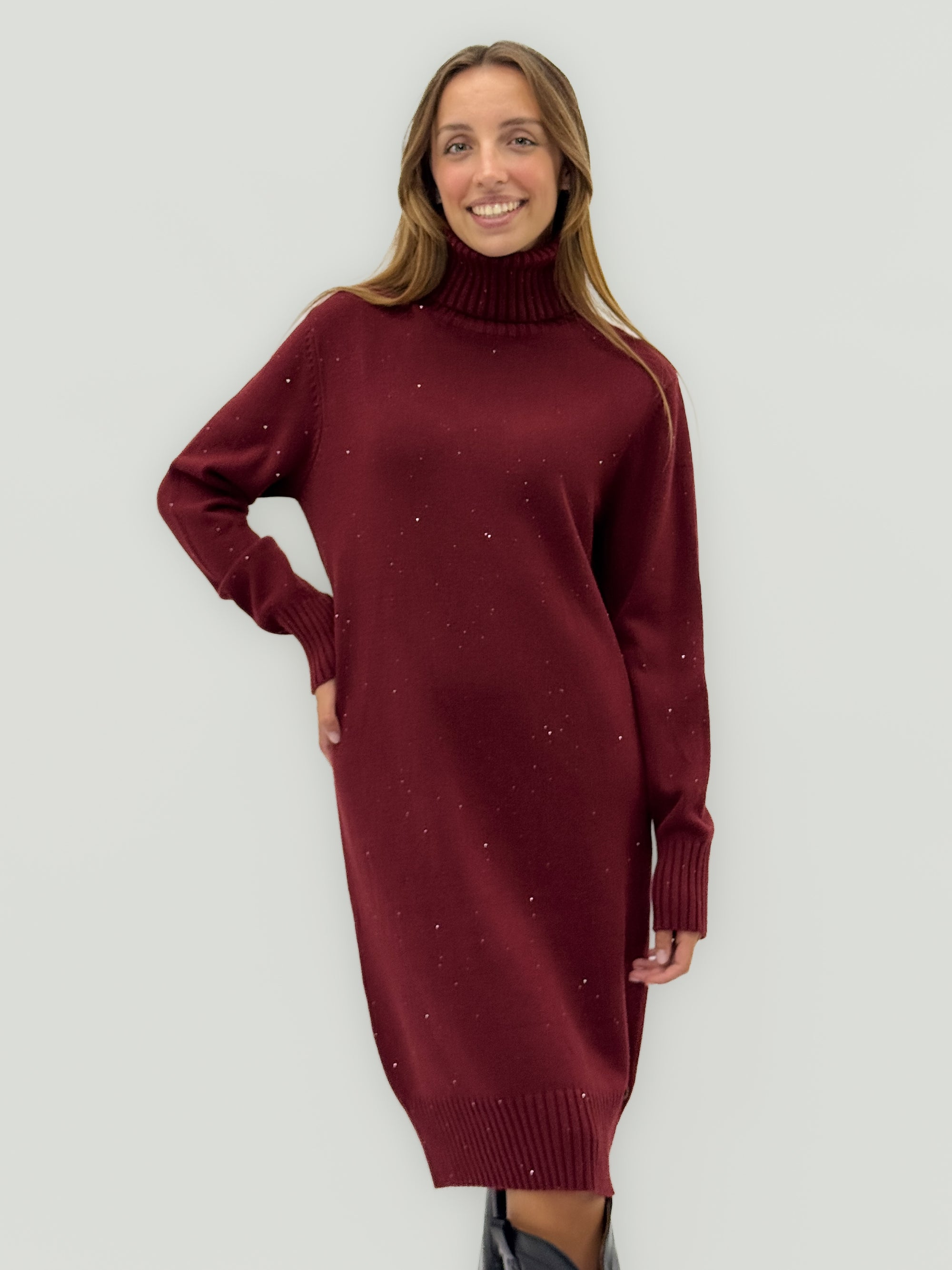 Abito in maglia con collo alto e filo lurex – Caldo, elegante e brillante