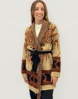 Cardigan fantasia etnica con cintura e frange