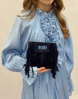 Borsa mini in vera pelle scamosciata con frange – Made in Italy