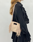Borsa mini in vera pelle scamosciata con frange – Made in Italy