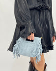 Borsa mini in vera pelle scamosciata con frange – Made in Italy
