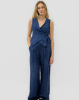 Completo Effetto Lino con Top Incrociato e Pantalone Palazzo