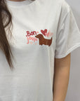 T-shirt in cotone con stampa "bonjour"