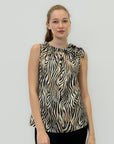 Blusa Donna Animalier con Fiocco sulla Spalla