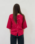 Blusa in cotone scollo a barchetta