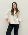 Blusa in cotone scollo a barchetta