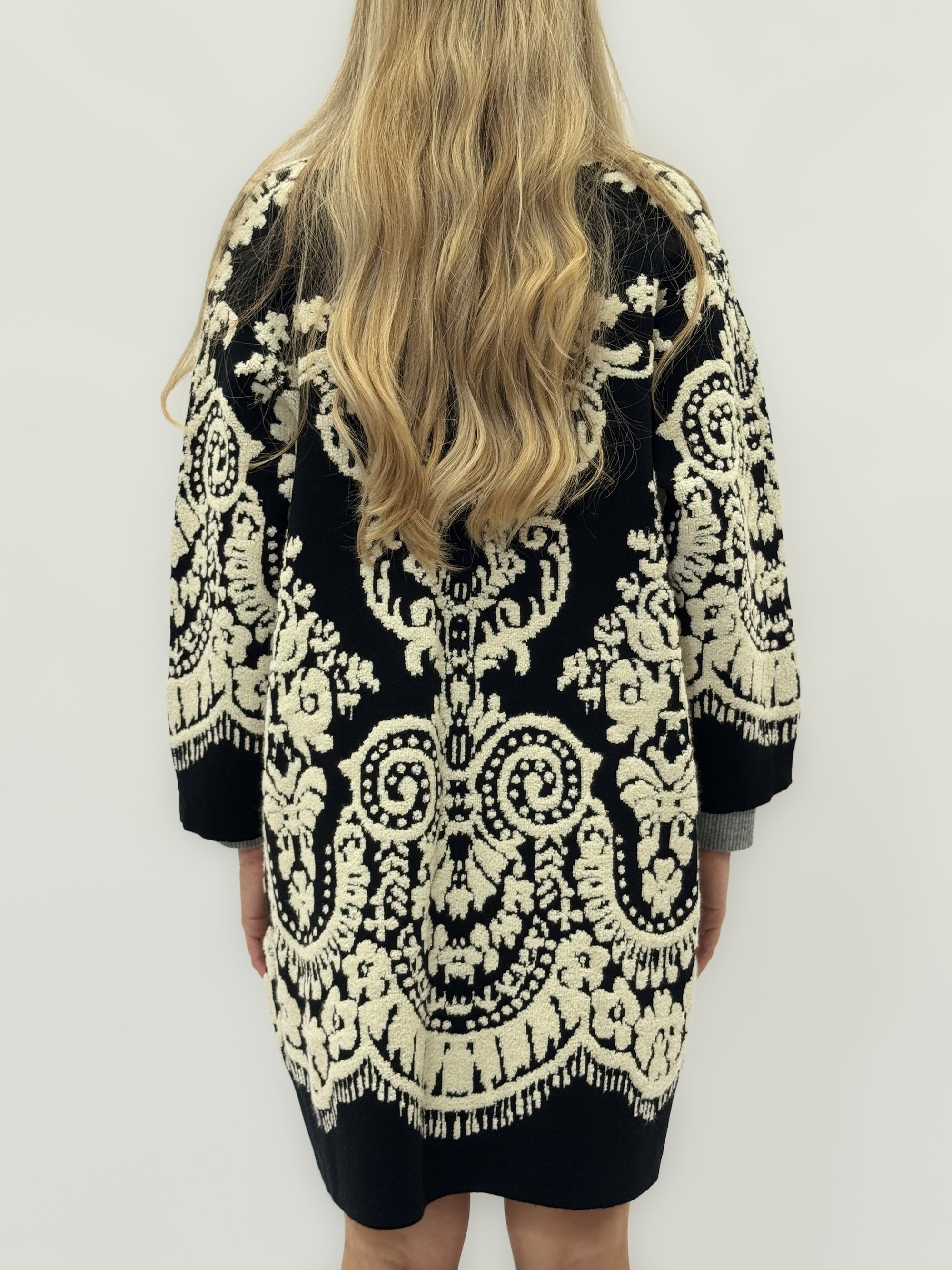 Cappotto in maglia jacquard con motivo floreale