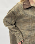 Giacca misto lana pied de poule con colletto in velluto