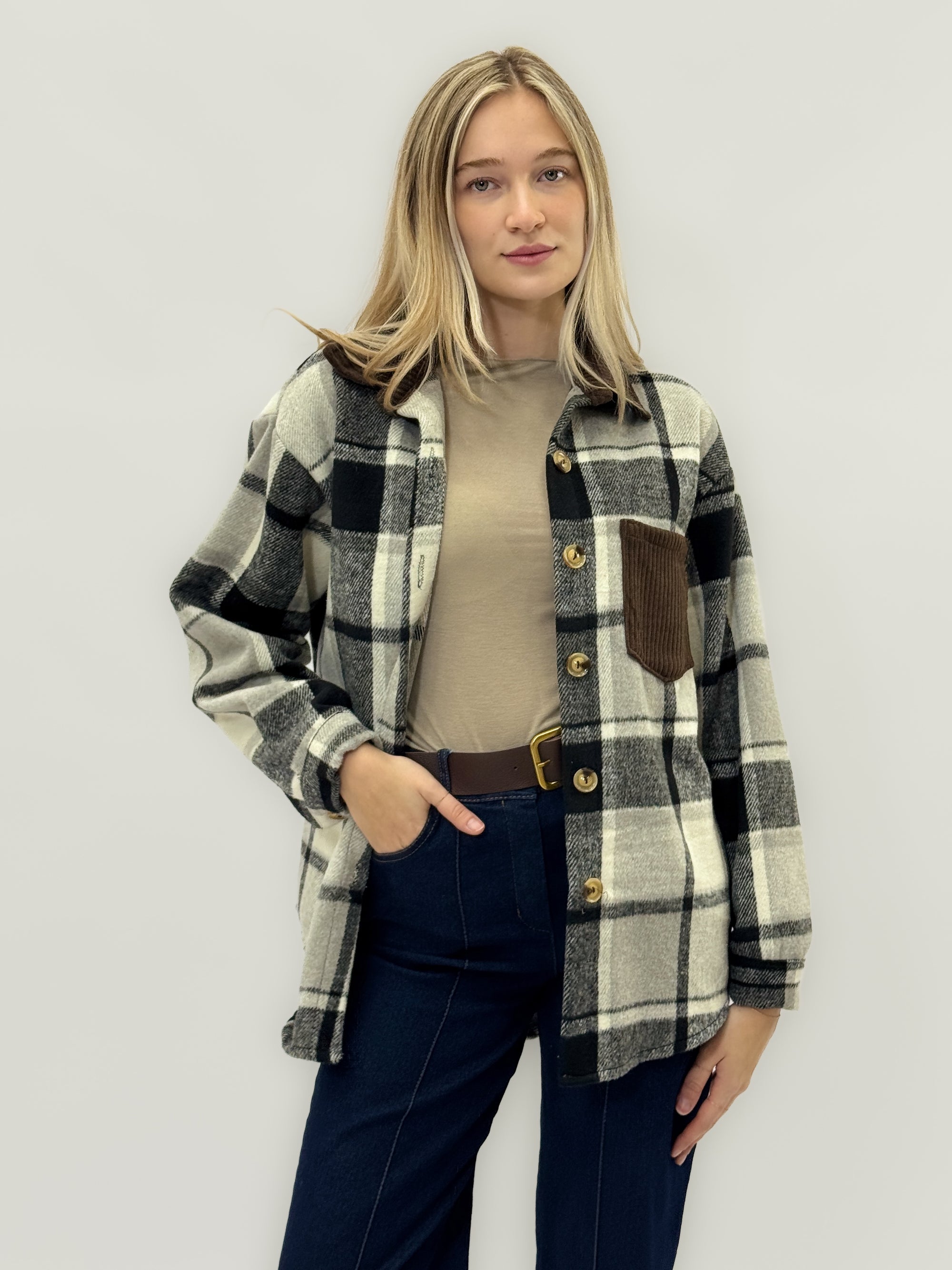 Giacca oversize a quadri con taschino in velluto