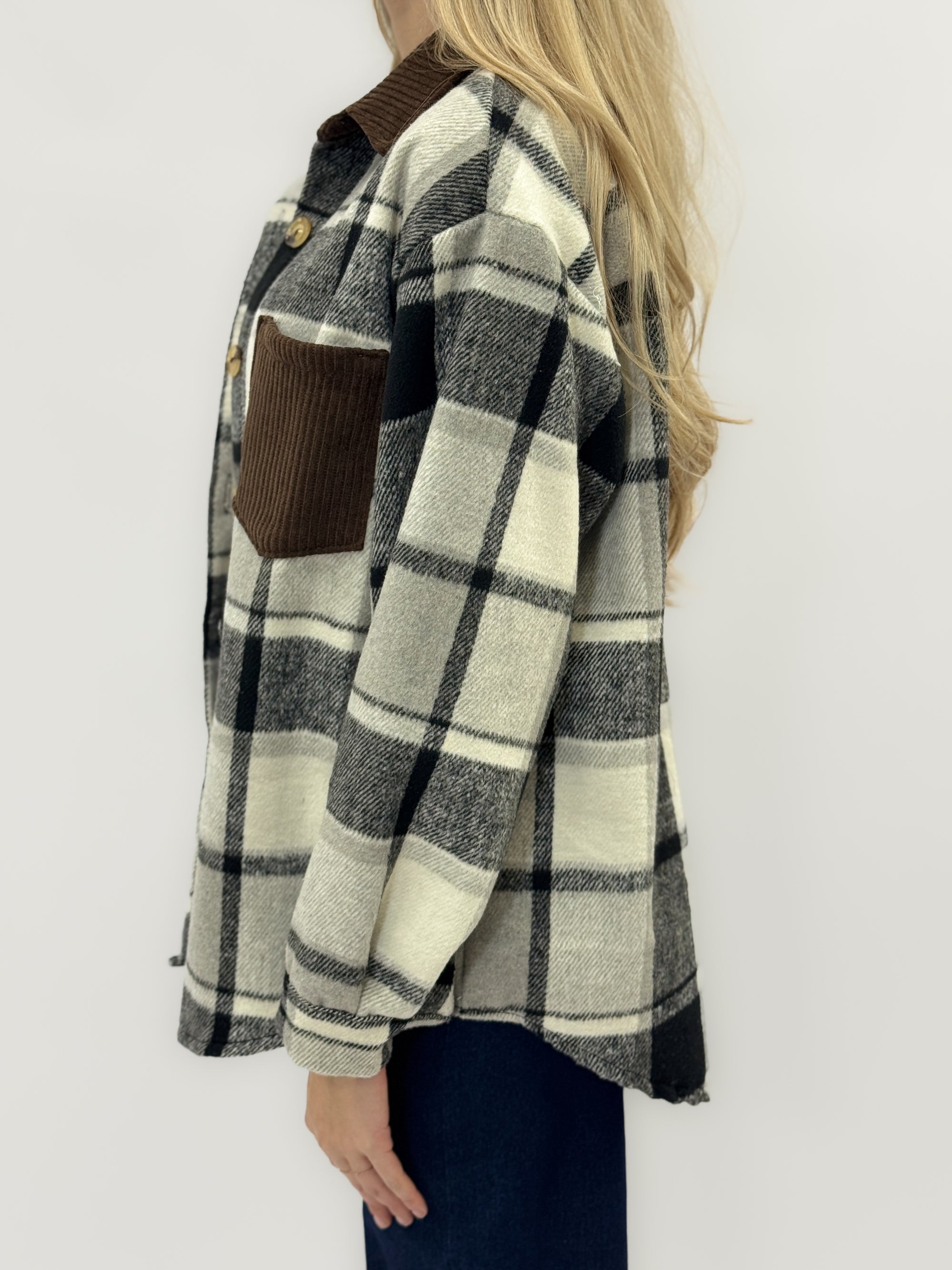 Giacca oversize a quadri con taschino in velluto