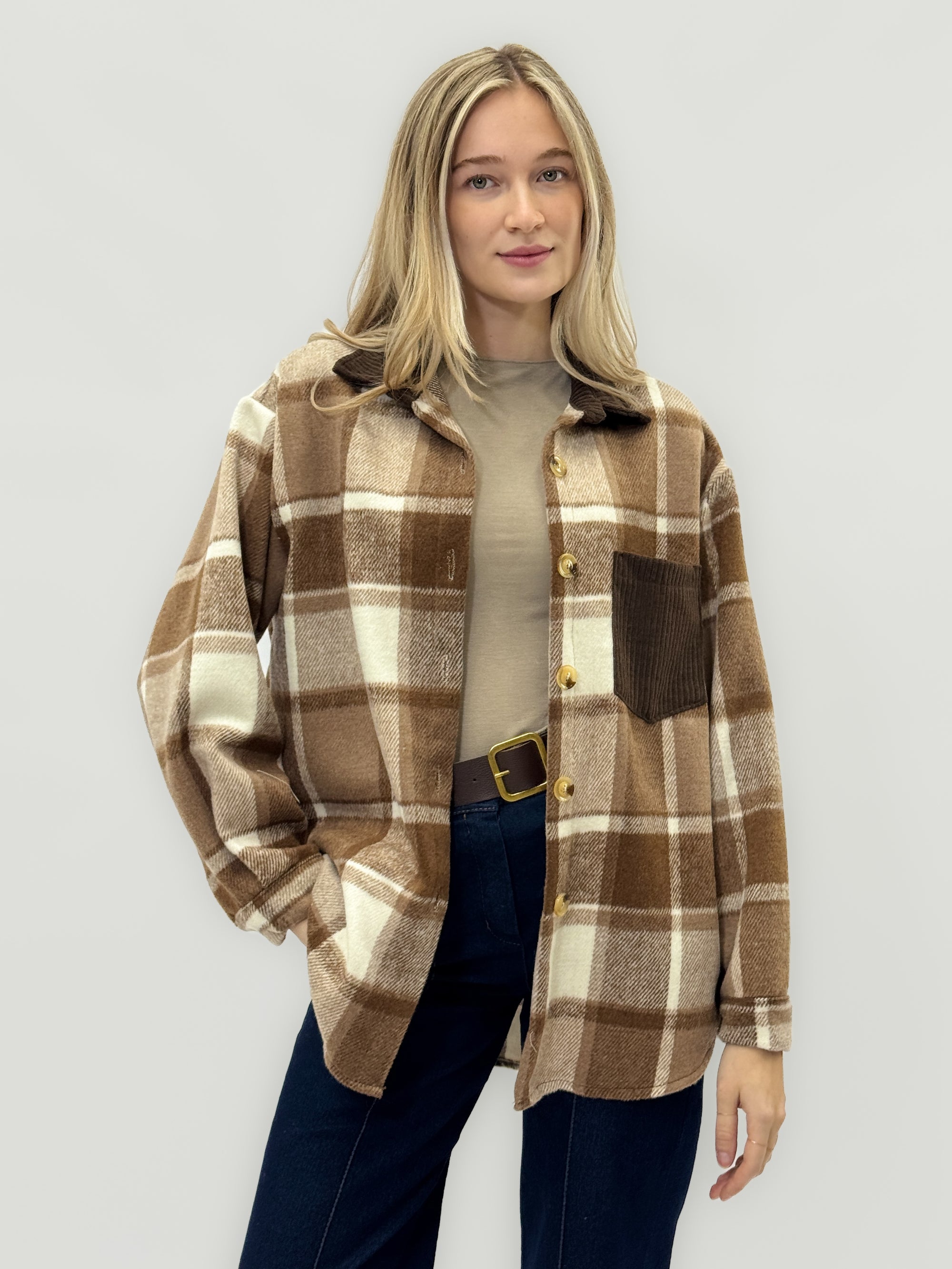 Giacca oversize a quadri con taschino in velluto