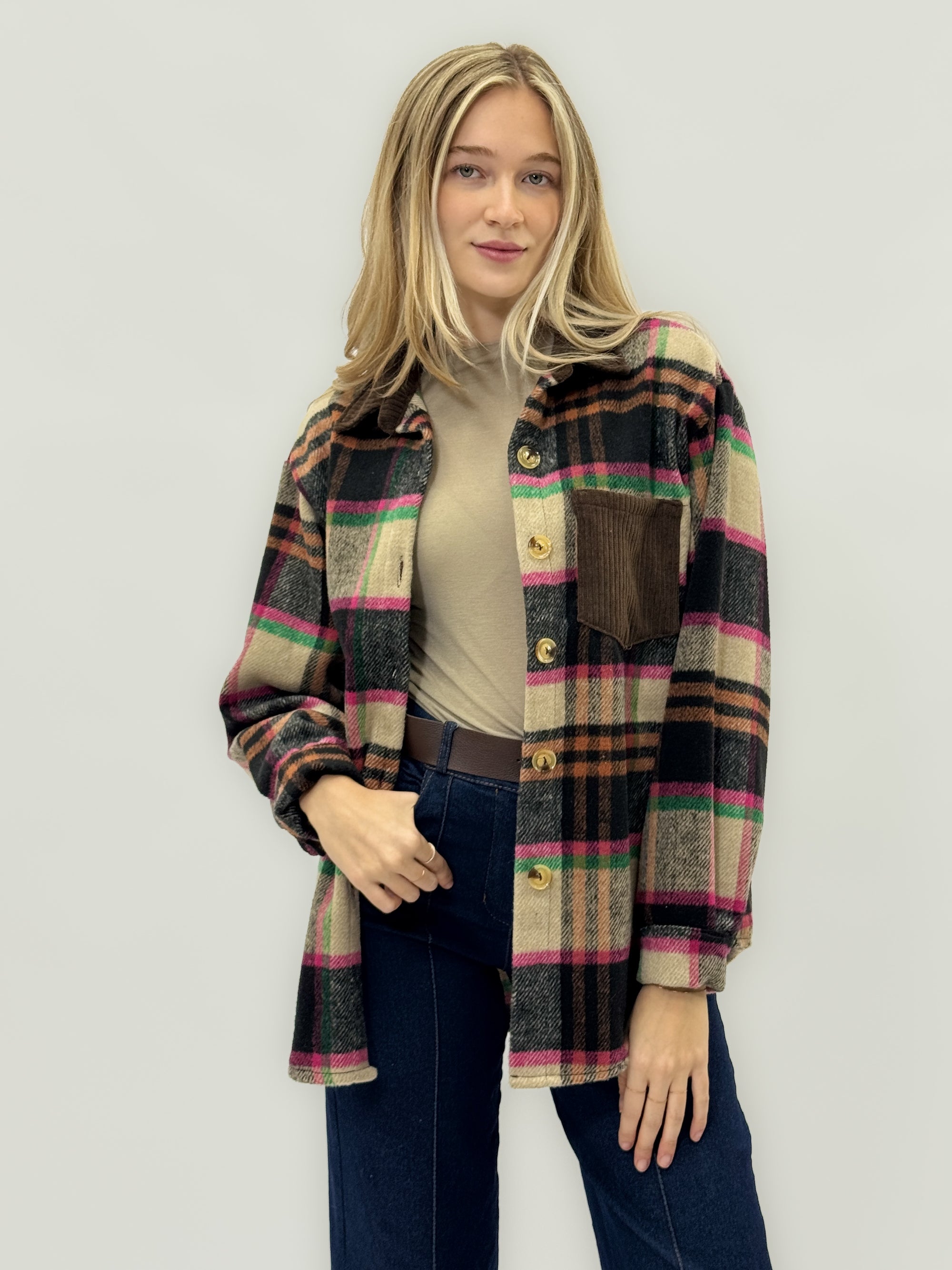 Giacca oversize a quadri con taschino in velluto