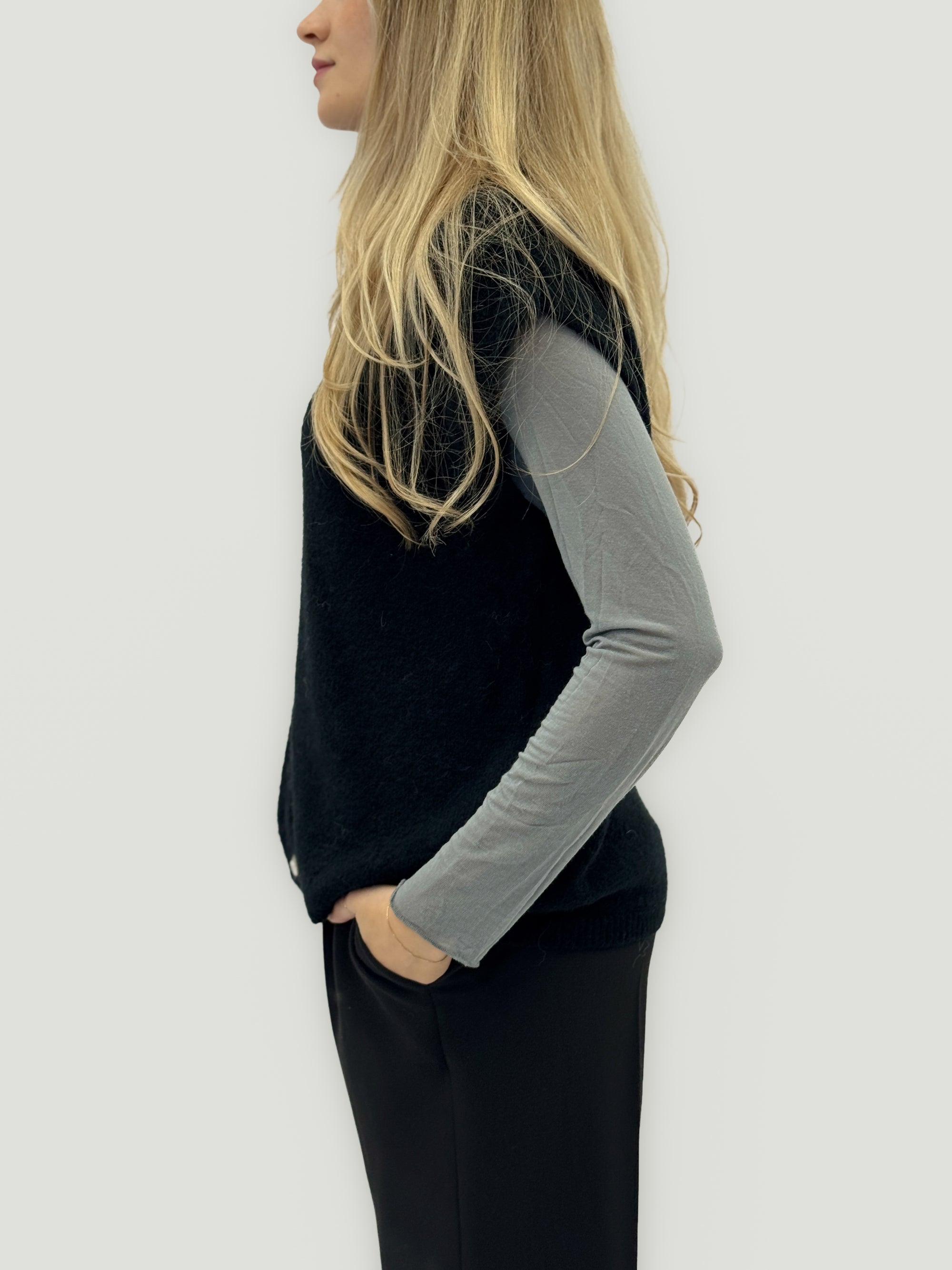 Gilet morbido misto alpaca con bottoni – Effetto peloso
