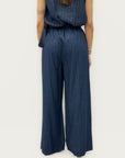 Pantalone Palazzo Denim a Righe con Cintura