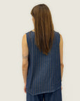 Top Denim a Righe con Nodo Laterale