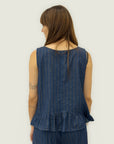 Top Denim a Righe con Volant