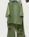 Completo Felpa e Pantaloni con Inserto in Pizzo – Eleganza Casual