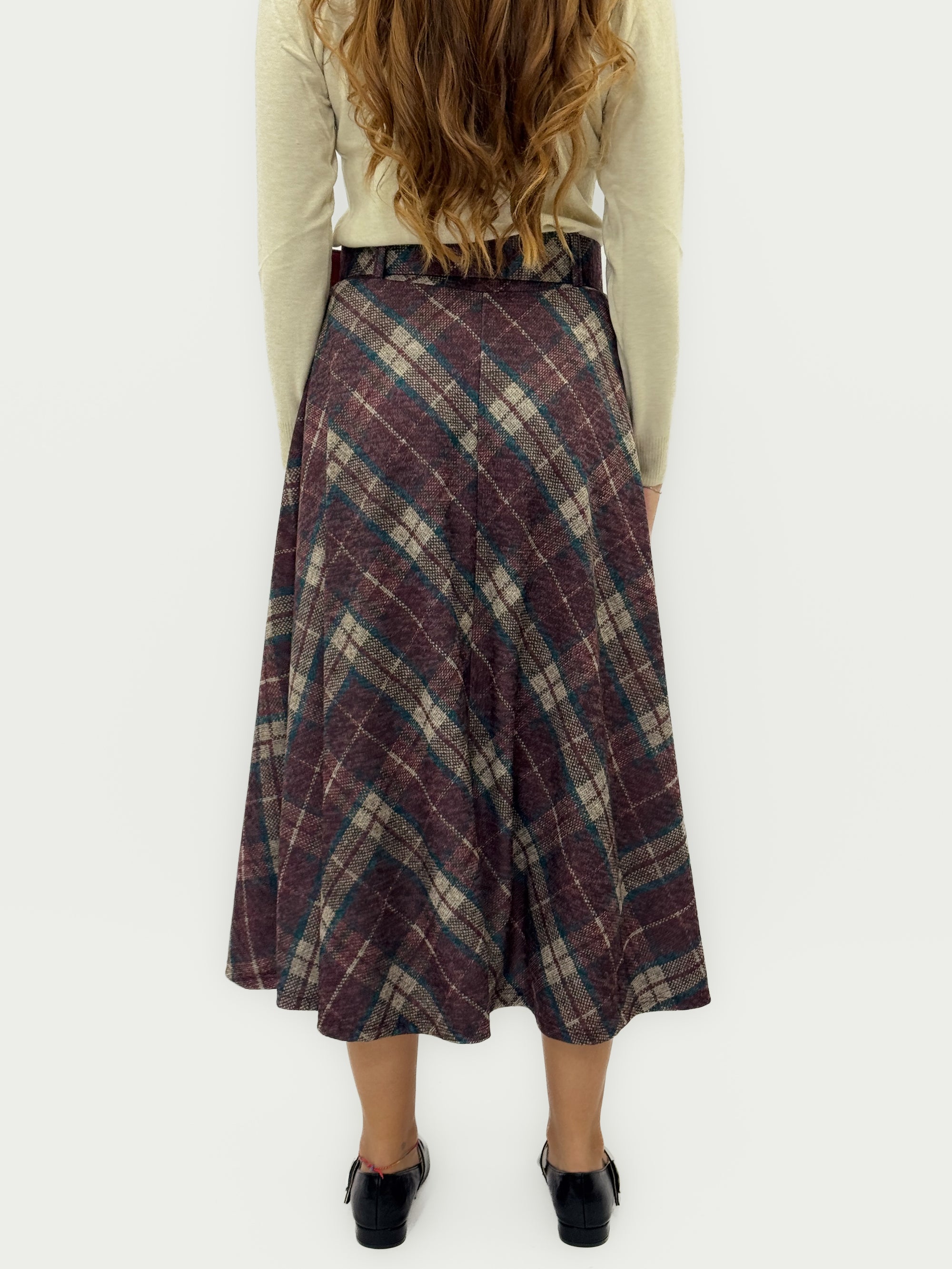 Gonna midi effetto lana scozzese con cintura – Stile vintage e femminilità moderna