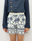 Shorts Bianchi Ricamati con Palme Blu