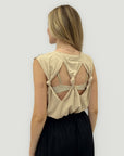 Top Cotone con Fiore Applicato e Schiena Aperta