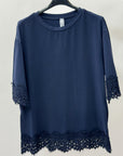 T-Shirt Cotone con Pizzo sul Fondo e Maniche