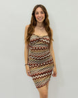 Abito corto in lurex con stampa zigzag