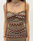 Abito corto in lurex con stampa zigzag