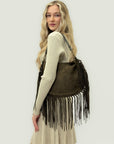 Borsa a spalla scamosciata con frange - stile boho chic