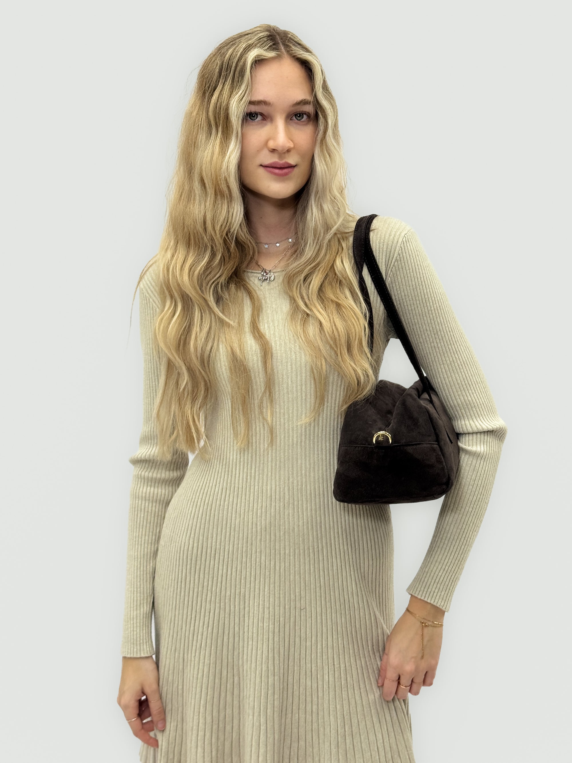 Borsa baguette in vera pelle scamosciata – Made in Italy