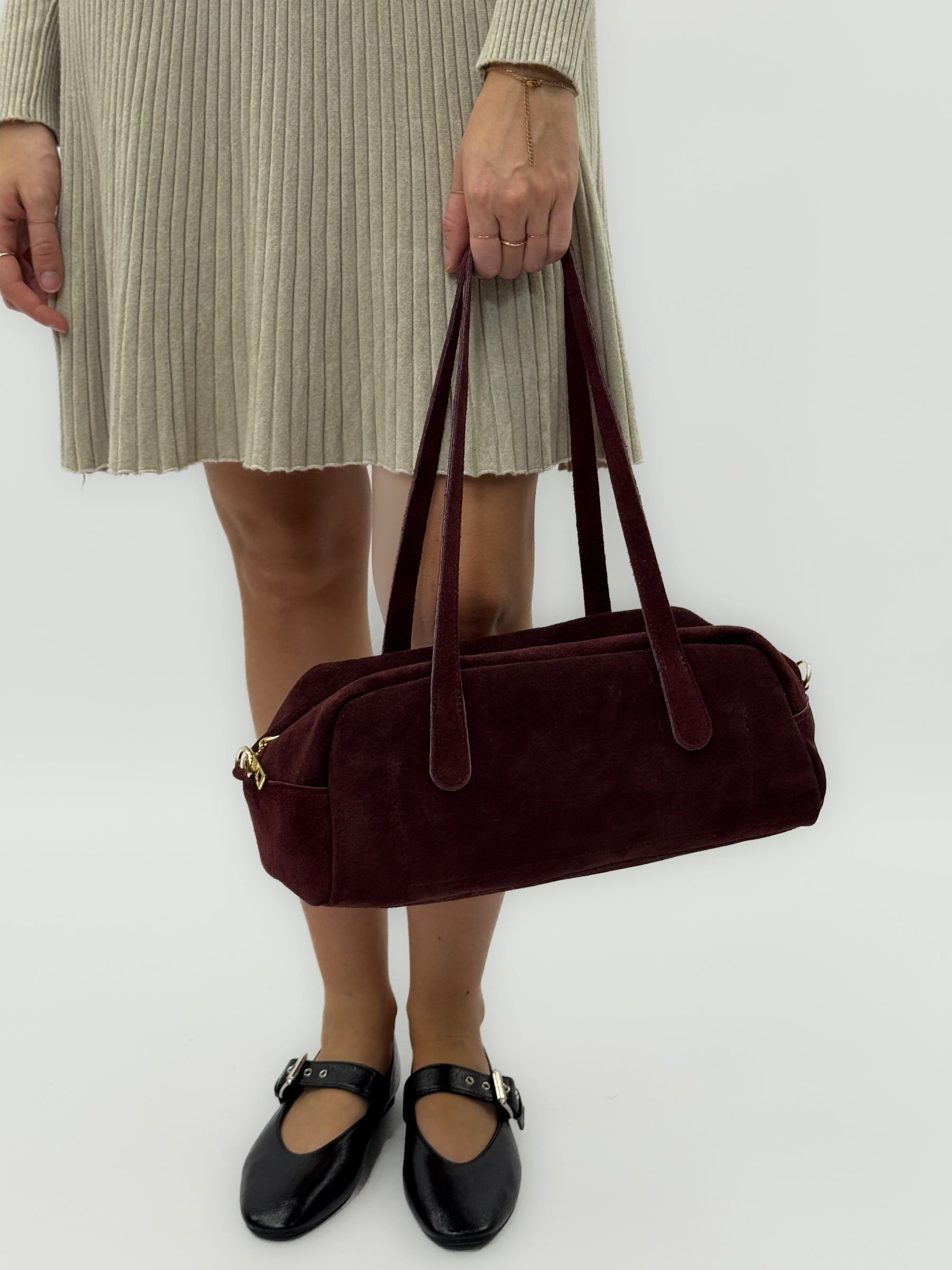 Borsa baguette in vera pelle scamosciata – Made in Italy