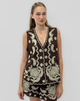 Completo Marrone in misto lino Ricamato con Gilet e Shorts