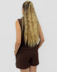 Completo Marrone in misto lino Ricamato con Gilet e Shorts
