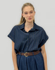 Camicia Blu a Righe con Maniche Corte