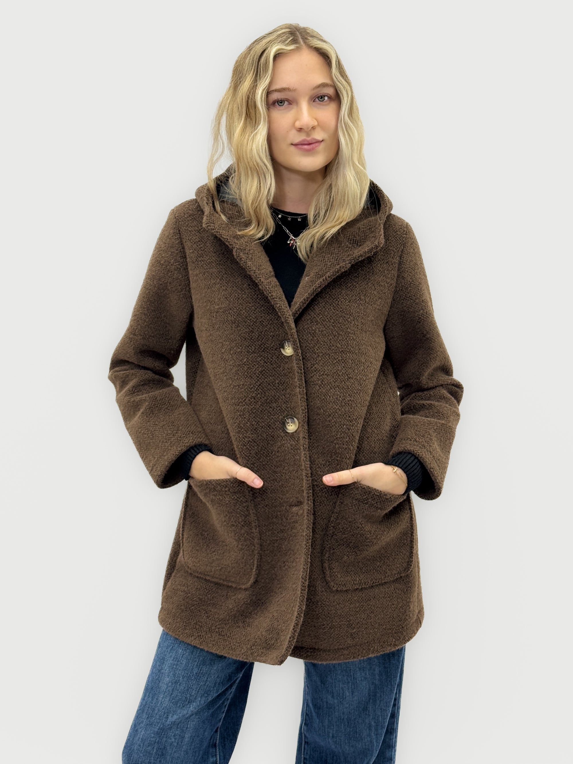 Cappotto caldo effetto teddy con cappuccio