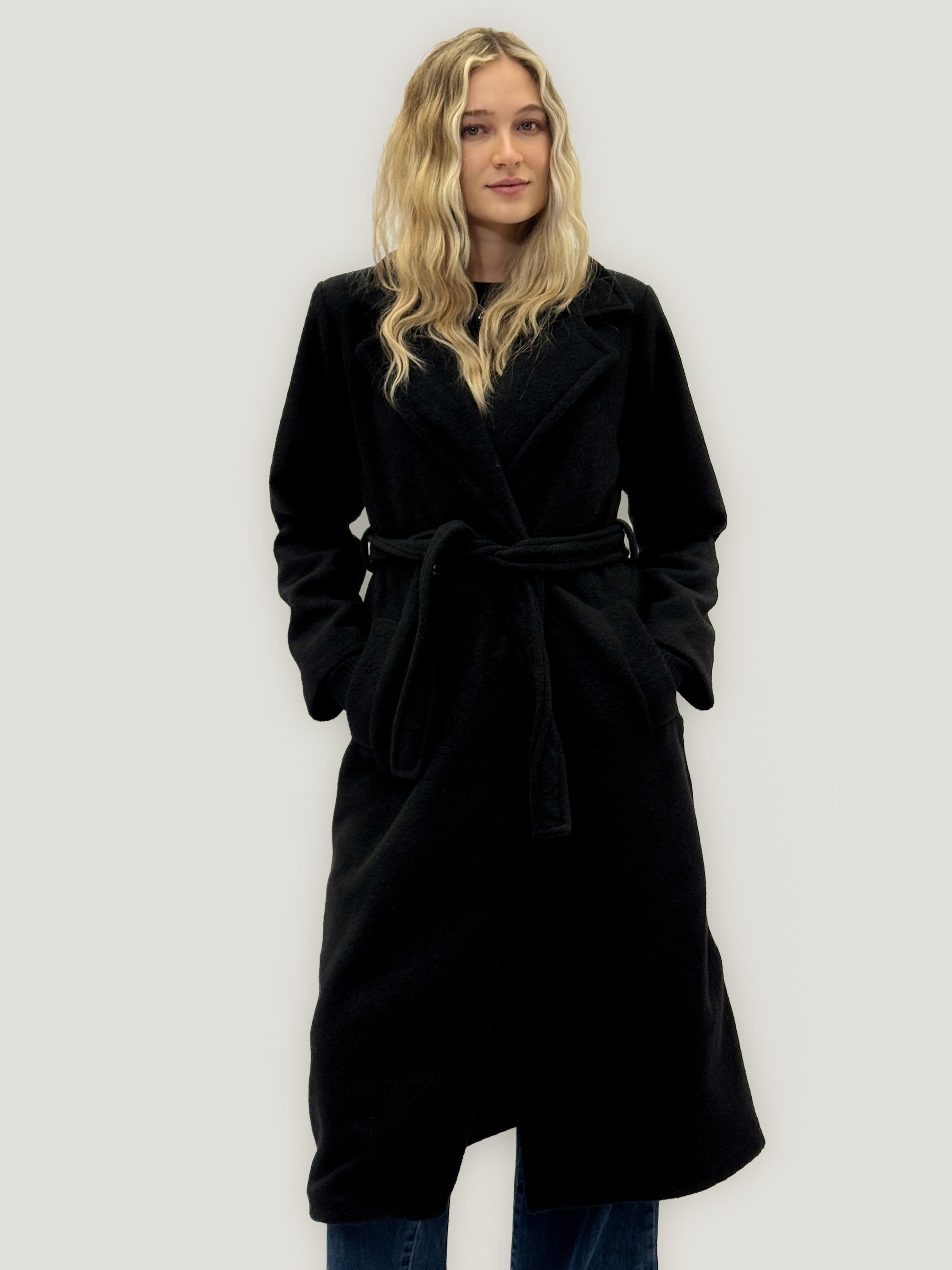 Cappotto bouclé con cintura in misto lana