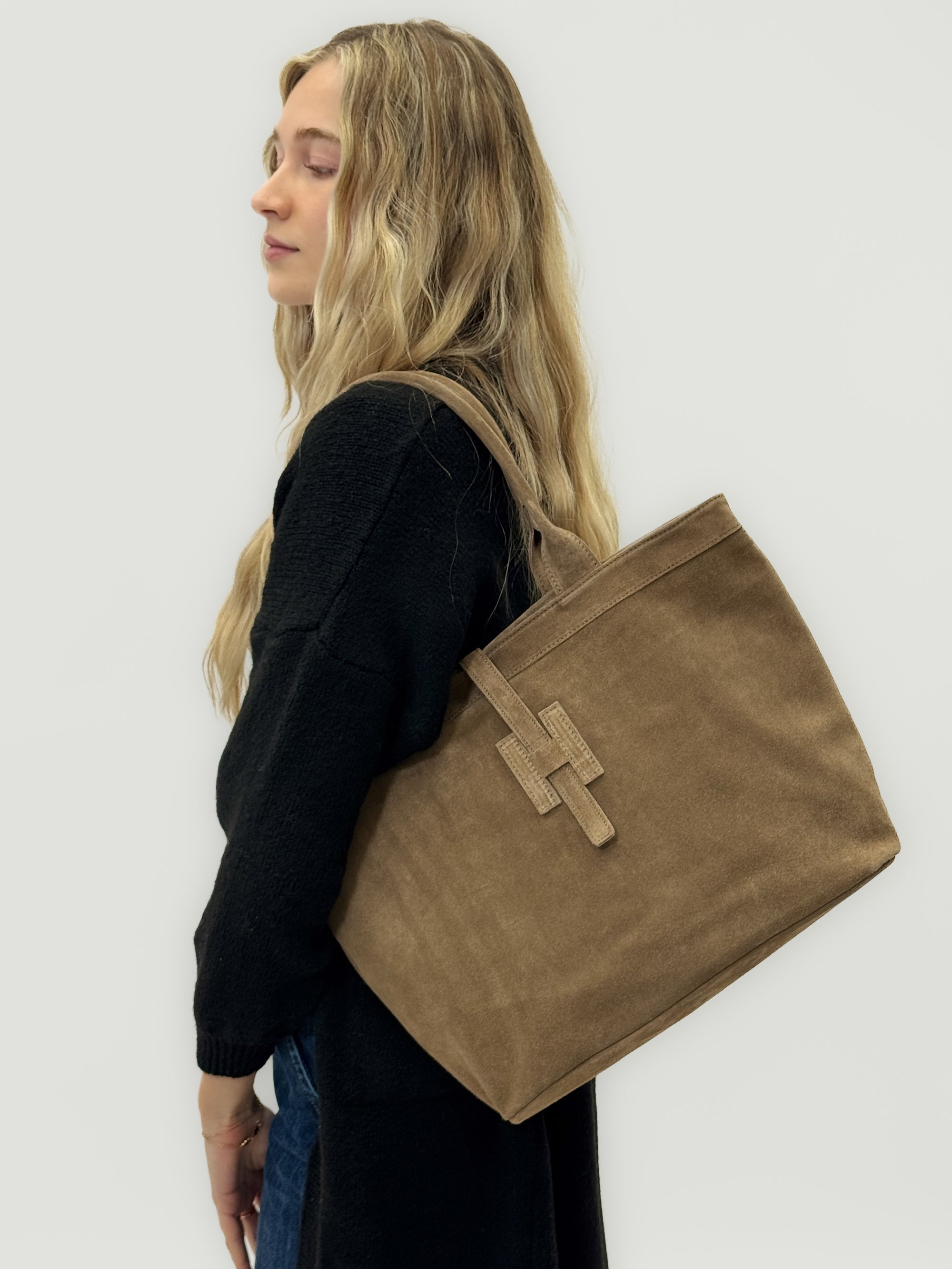 Borsa shopper in vera pelle scamosciata - Made in Italy