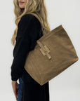 Borsa shopper in vera pelle scamosciata - Made in Italy