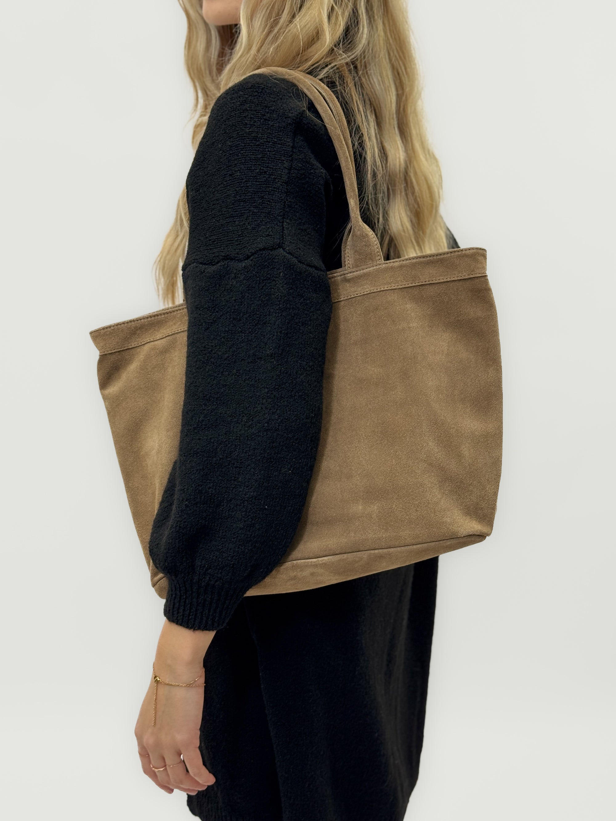 Borsa shopper in vera pelle scamosciata - Made in Italy