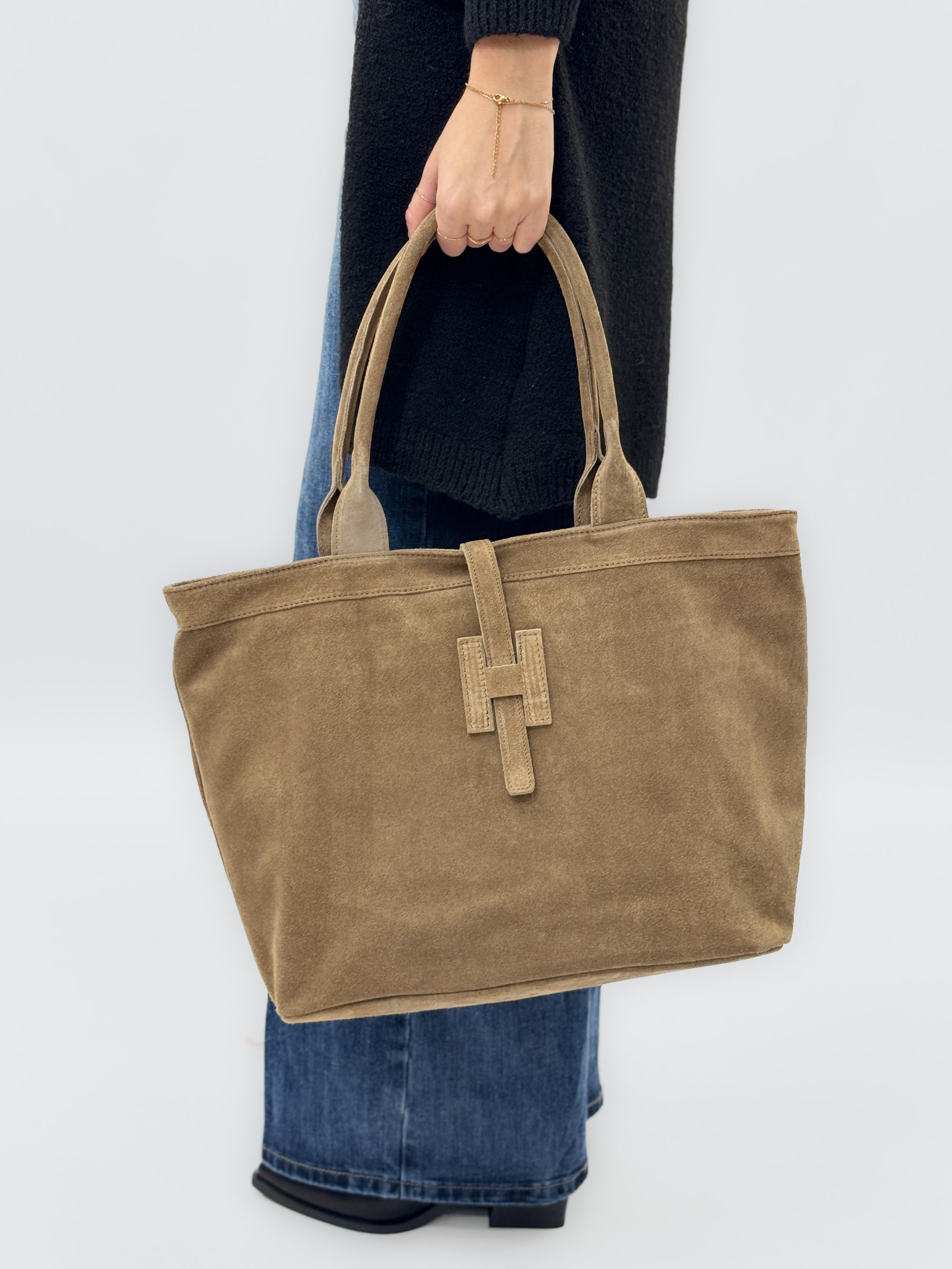 Borsa shopper in vera pelle scamosciata - Made in Italy