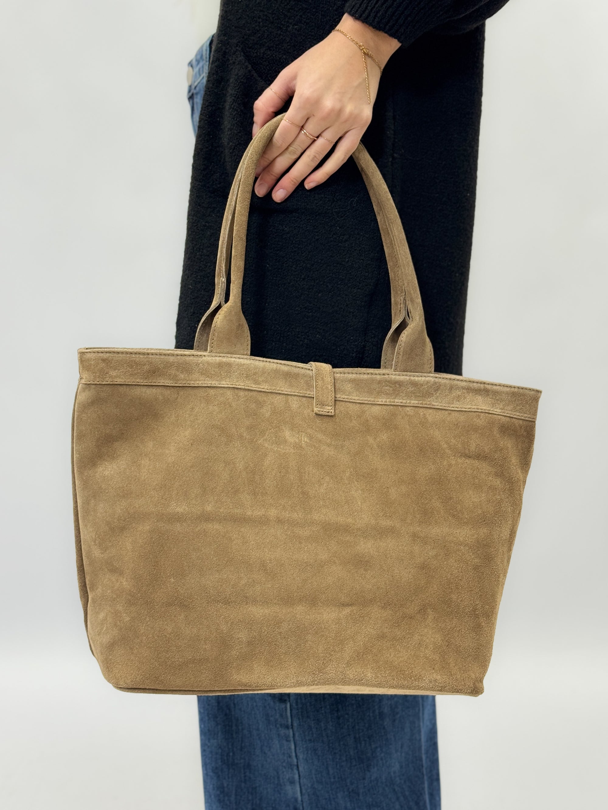 Borsa shopper in vera pelle scamosciata - Made in Italy