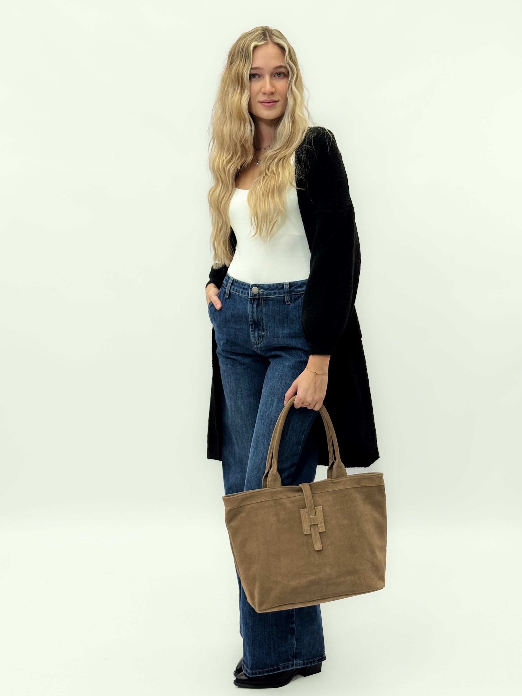Borsa shopper in vera pelle scamosciata - Made in Italy