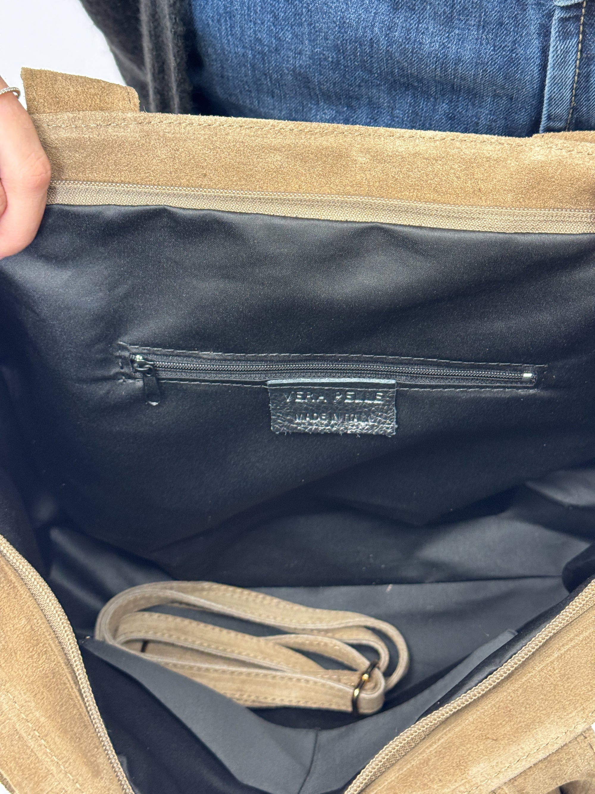 Borsa shopper in vera pelle scamosciata - Made in Italy