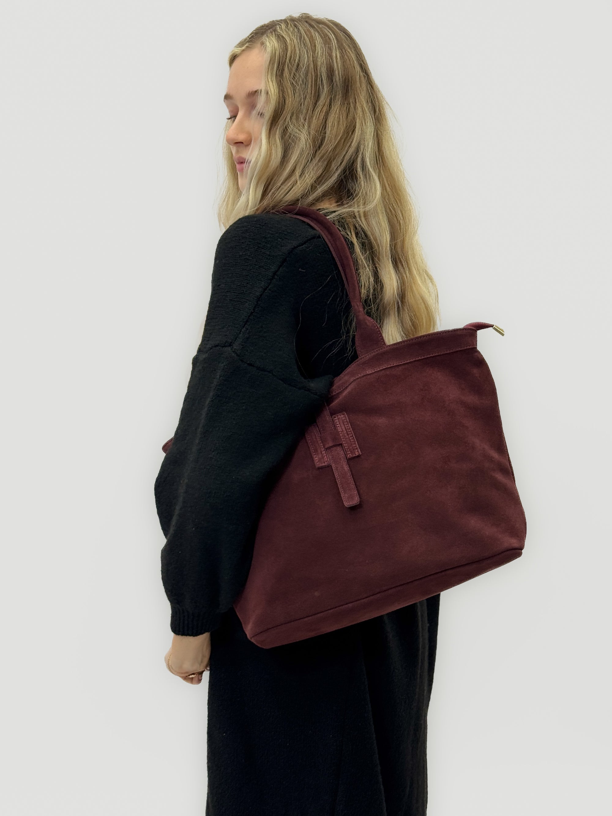 Borsa shopper in vera pelle scamosciata - Made in Italy