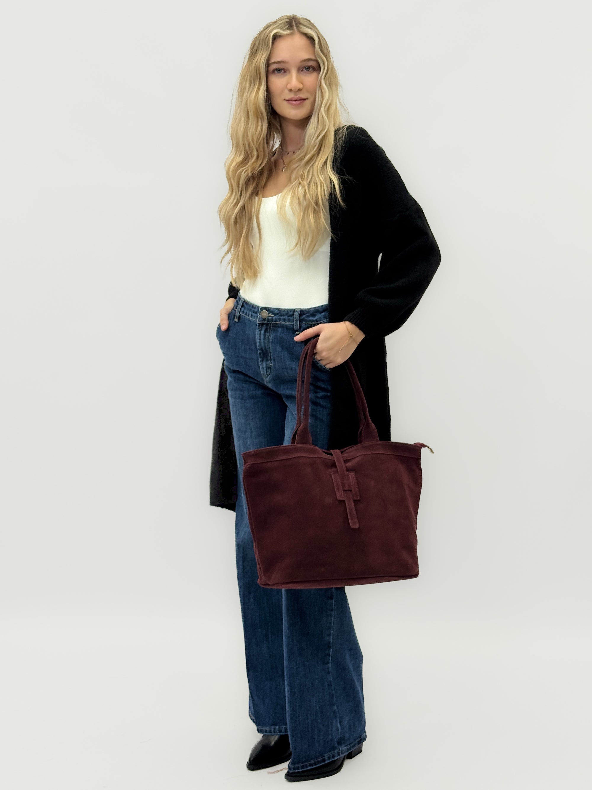Borsa shopper in vera pelle scamosciata - Made in Italy