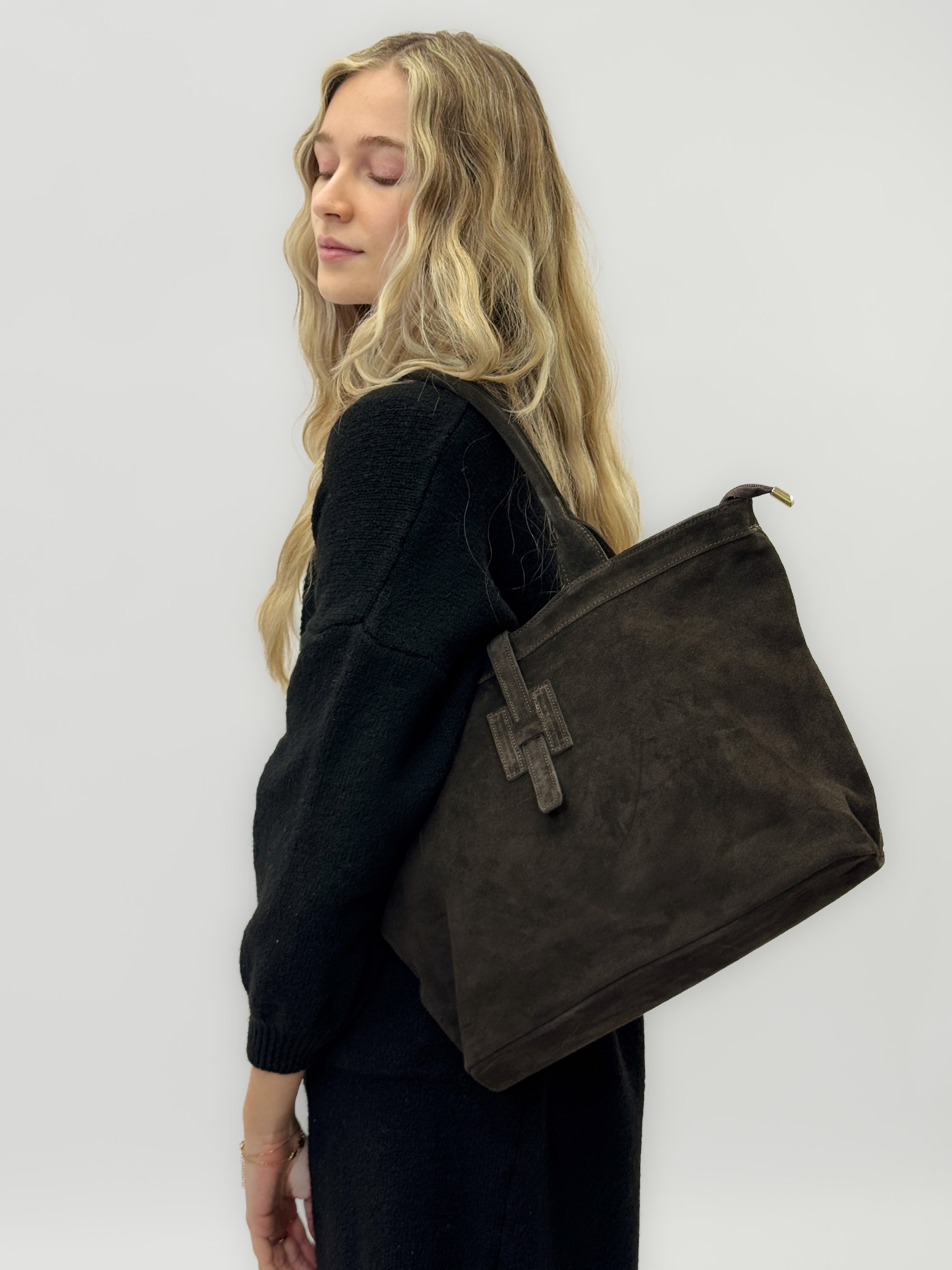 Borsa shopper in vera pelle scamosciata - Made in Italy